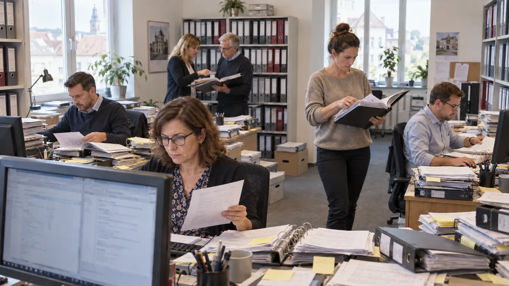 Büro einer Hausverwaltung mit Akten und Unterlagen